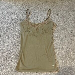 American Eagle Women's Olive Green Crocheted Trim Camisole